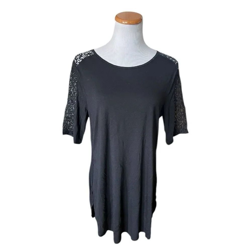 Womens Old Navy Lace Sleeve Black Longer Length Tunic Top - Sz L